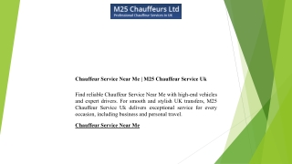 Chauffeur Service Near Me  M25 Chauffeur Service Uk