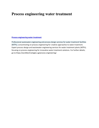 Process engineering water treatment