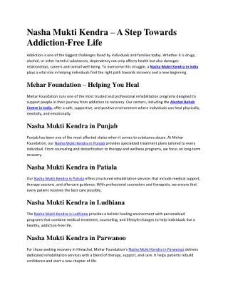 Nasha Mukti Kendra – A Step Towards Addiction-Free Life