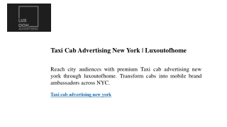 Taxi Cab Advertising New York Luxoutofhome