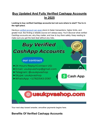 Buy Updated And Fully Verified Cashapp Accounts In 2025