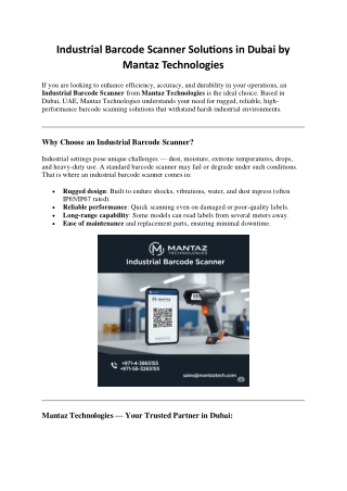Industrial Barcode Scanner Solutions in Dubai by Mantaz Technologies