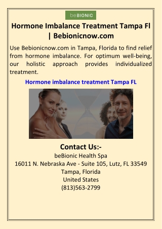 Hormone Imbalance Treatment Tampa Fl  Bebionicnow.com