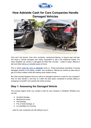 Adelaide Cash for Cars Companies Handle Damaged Vehicles