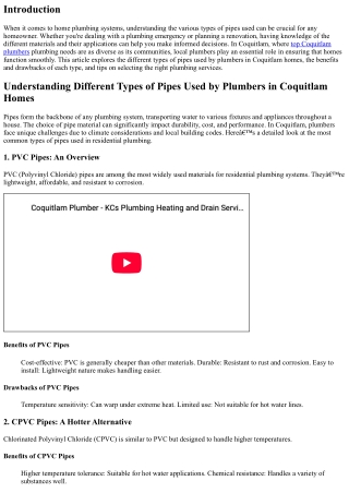 Understanding Different Types of Pipes Used by Plumbers in Coquitlam Homes