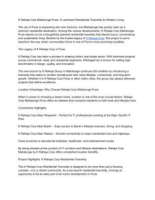 Find your spacious 2.5 BHK in K Raheja Mahalunge.