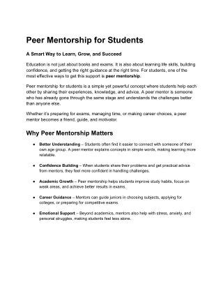 Peer Mentorship for Students