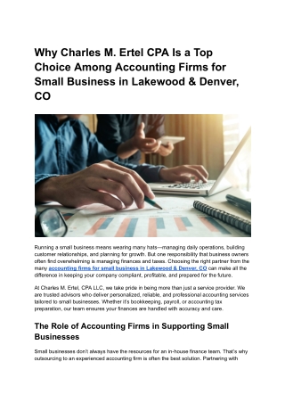 Why Charles M. Ertel CPA Is a Top Choice Among Accounting Firms for Small Business in Lakewood & Denver, CO