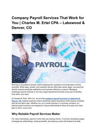 Company Payroll Services That Work for You _ Charles M. Ertel CPA – Lakewood & Denver, CO