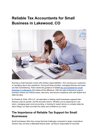 Reliable Tax Accountants for Small Business in Lakewood, CO