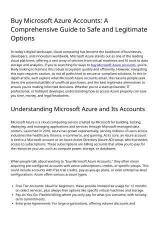 Trusted Place to Buy Microsoft Azure Accounts
