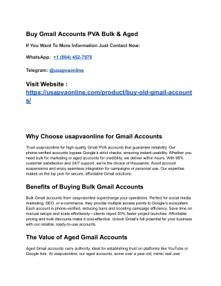 Buy Gmail Accounts PVA Bulk & Aged