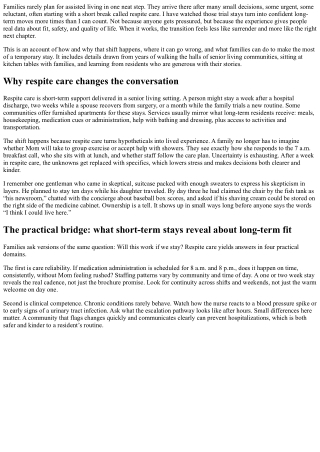 From Short-Term Support to Long-Term Comfort: When Respite Care Leads to Assiste