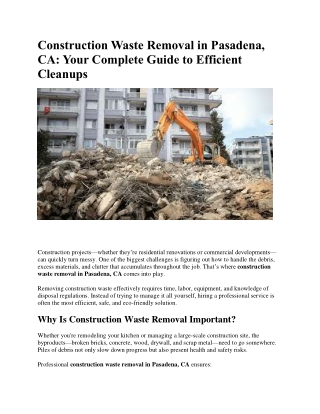 Construction Waste Removal in Pasadena