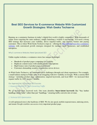 Best SEO Services for E-commerce Website With Customized Growth Strategies