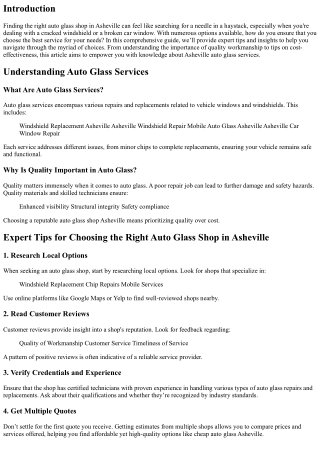 Expert Tips for Choosing the Right Auto Glass Shop in Asheville