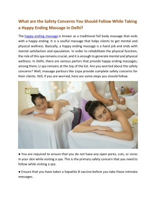 What are the Safety Concerns You Should Follow While Taking a Happy Ending Massage in Delhi