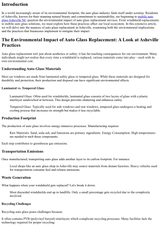 The Environmental Impact of Auto Glass Replacement: A Look at Asheville Practice