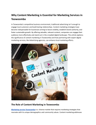 Why Content Marketing is Essential for Marketing Services in Toowoomba