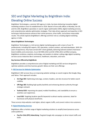 SEO and Digital Marketing by BrightBrain India: Elevating Online Success