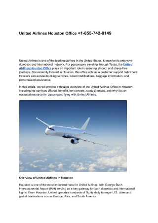 United Airlines Houston Office  1-855-742-0149