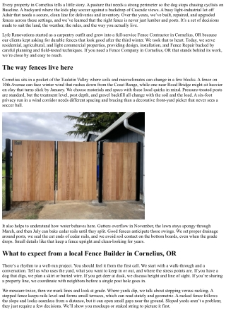 Lyfe Renovations: Your Local Fence Company in Cornelius, OR