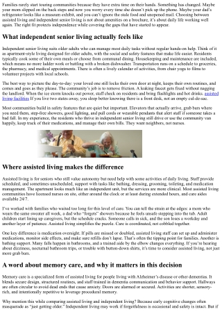 Assisted Living vs. Independent Senior Living: What’s the Right Fit for Your Lov