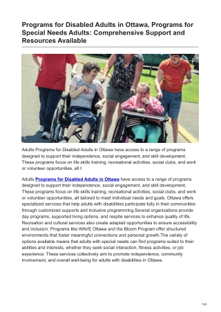 Programs for Disabled Adults in Ottawa, Programs for Special Needs Adults: Compr