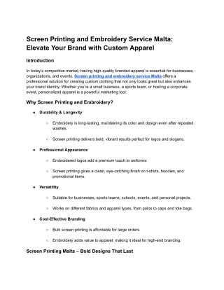 Screen Printing and Embroidery Service Malta