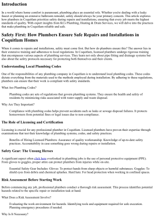 Safety First: How Plumbers Ensure Safe Repairs and Installations in Coquitlam Ho