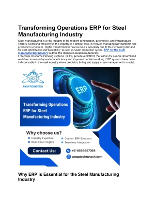 Transforming Operations ERP for Steel Manufacturing Industry