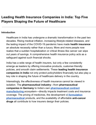 Leading Health Insurance Companies in India_ Top Five Players Shaping the Future of Healthcare