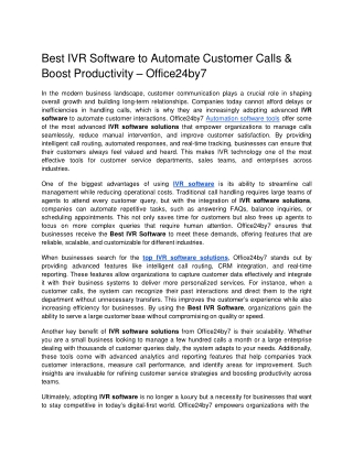 Best IVR Software to Automate Customer Calls  Boost Productivity  Office24by7 docx  Google Docs