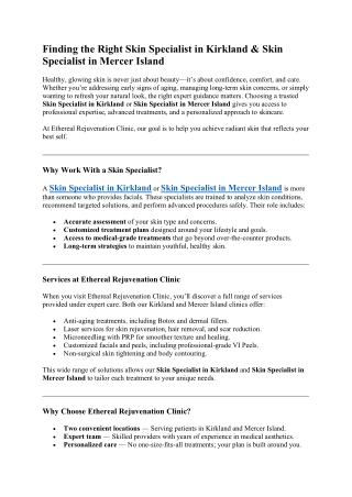 Finding the Right Skin Specialist in Kirkland & Skin Specialist in Mercer Island