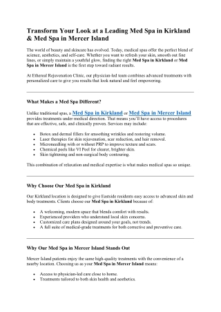 Transform Your Look at a Leading Med Spa in Kirkland & Med Spa in Mercer Island