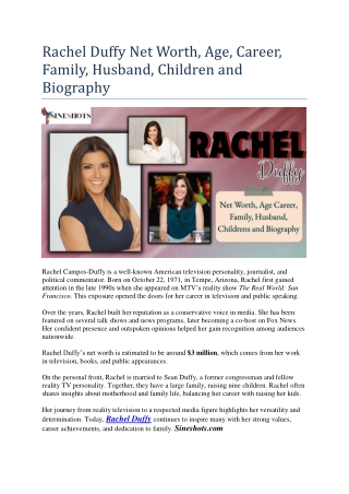 Rachel Duffy Net Worth, Age, Career, Family, Husband, Children and Biography