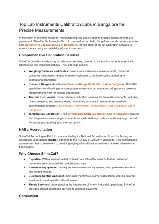 Top Lab Instruments Calibration Labs in Bangalore for Precise Measurements