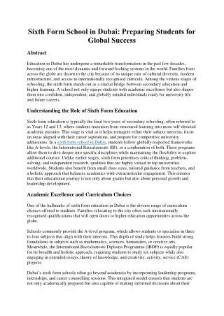 Sixth Form School in Dubai: Preparing Students for Global Success