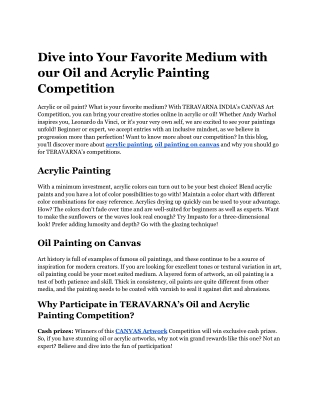 Dive into Your Favorite Medium with our Oil and Acrylic Painting Competition