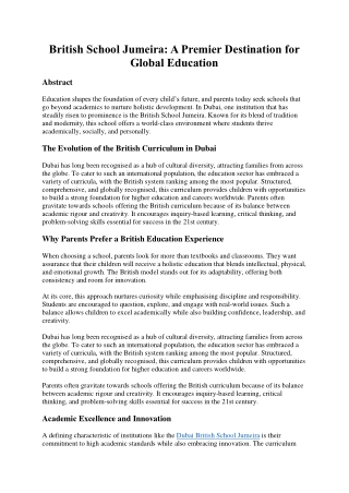 British School Jumeira: A Premier Destination for Global Education
