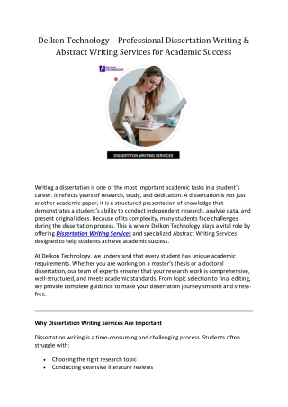 Delkon Technology – Expert Dissertation Writing Services for Academic Success