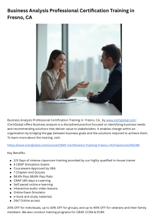 Business Analysis Professional Certification Training in Fresno, CA