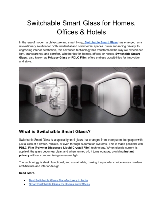 Switchable Smart Glass for Homes, Offices & Hotels