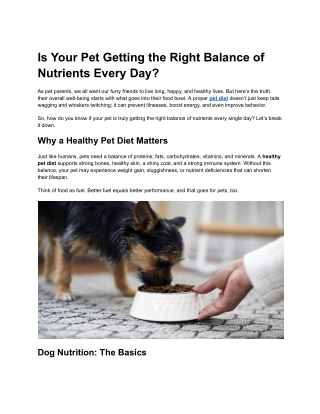 Is Your Pet Getting the Right Balance of Nutrients Every Day?