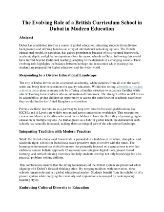 The Evolving Role of a British Curriculum School in Dubai in Modern Education