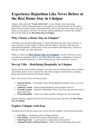 Experience Rajasthan Like Never Before at the Best Home Stay in Udaipur