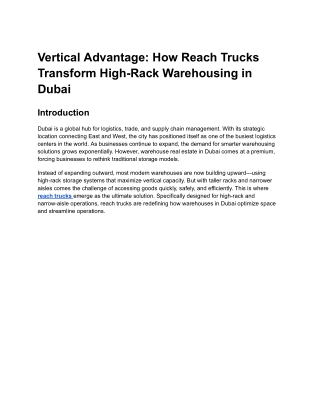 Vertical Advantage: How Reach Trucks Transform High-Rack Warehousing in Dubai