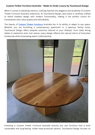 Custom Timber Furniture Australia – Made-to-Order Luxury by Touchwood Design