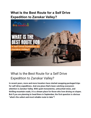What Is the Best Route for a Self Drive Expedition to Zanskar Valley