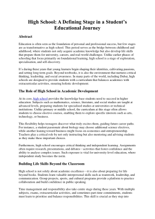 High School: A Defining Stage in a Student’s Educational Journey
